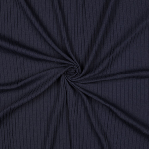 Tissu jersey coton léger côtelé - Bleu marine
