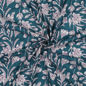 Tissu coton indien block print Kirine - Bleu pétrole