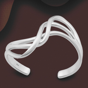 Portrait Sketch Silver Wavy Twist Cuff Bangle