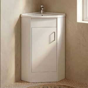 Hamstall Gloss White Corner Bathroom Cloakroom Vanity Basin Unit - 1 or 2 Door Option
