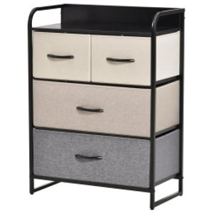 HOMCOM Cómoda Mueble de Almacenamiento cómoda 4 cajones en Tela 58x29x78,5 cm Negro Gris Crema Beige