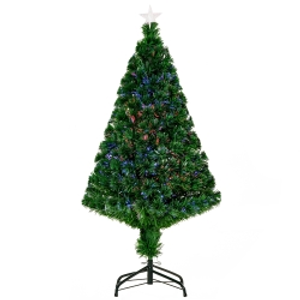 HOMCOM Árbol de Navidad 120cm Artificial Árboles de Abeto con Soporte Fibra Óptica Brillante LED Multicolor Ignífugo