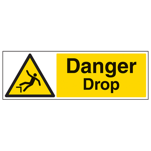 Danger Drop - Landscape 300 x 100 mm - Glow In The Dark Self Adh