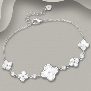 Signature Silver Pearl Clover & Decorative CZ Bracelet