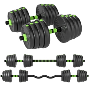 SPORTNOW Juego de Mancuernas Ajustables 30 kg 3 en 1 con Barras de Conexión y Mangos Antideslizantes para Gimnasio en Casa Verde
