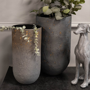 Libra Volcano Set of 2 Grey Metal Planters