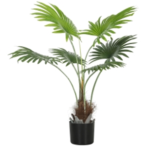 HOMCOM 94cm Artificial Palm Tree, Decorative Artificial Plant with Lifelike PEVA Leaves and Coconut Coir, Fake Tree with Plastic Pot and Flocking for Home Office Decor, Green