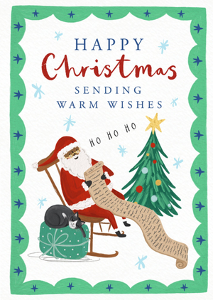 Traditional Illustration Father Christmas Sending Warm Wishes Christmas Card