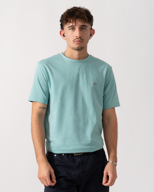 GANT Mens Regular Fit Short Sleeve Shield Logo T-Shirt - 323 Muted Turquoise