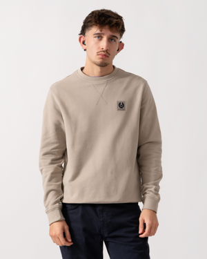 Belstaff Mens Crew Neck Sweatshirt With Logo Patch - Dark Sand