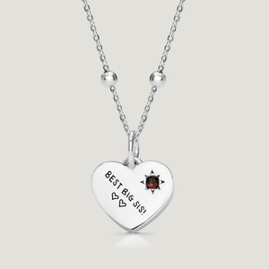 CANDY Love Silver & Garnet Heart Handwriting Necklace