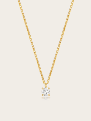 Round Floating Solitaire Lab Diamond 18K Gold Vermeil 4 Claw Necklet