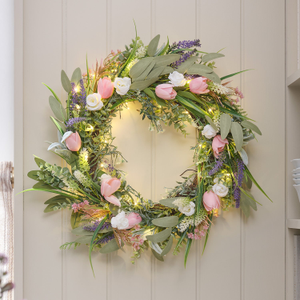 55cm Pre Lit Tulip and Lavender Wreath