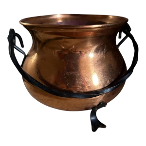 Vintage French Copper Pot With Handle 3 Legs, Cauldron, Planter, Utensil Holder From Loire Valley