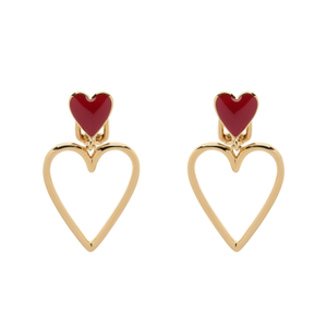 Red Heart Clip Earrings / Gold (one size)