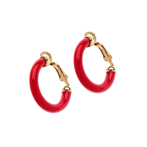 Scarlet Red Resin Hoop Clip Earrings / Red (one size)