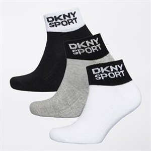 DKNY Womens Zion Three Pack Quarter Socks Black/White/Grey