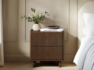 SOLACE+CO Velmor 2 Drawer Ribbed Bedside Table Walnut