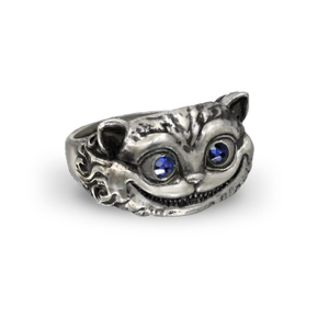 The Cheshire Cat ~ Alice In Wonderland Ring - Sterling Silver - Blue Sapphire Men's (R 1/2 (UK))