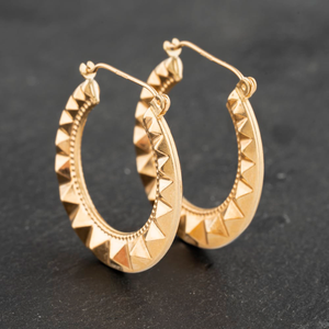 Pre-Owned 9ct Yellow Gold 26mm Pyramid Pattern Hoop Earrings 41173040