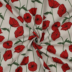 Tissu toile imperméable aspect lin - Coquelicots