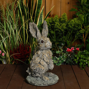 Oak Hare Statue Rustic Stone Cast Garden Ornament