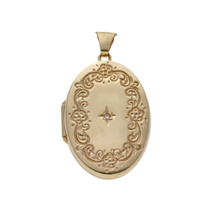 Pre-Owned 9ct Gold Diamond Set Part Patterned Locket Pendant