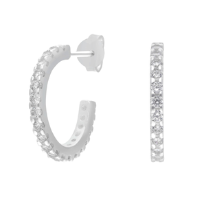New Sterling Silver Cubic Zirconia Stud Hoop Earrings