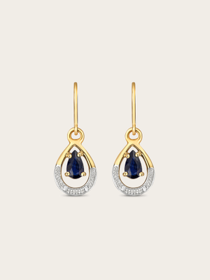 Jovi Natural Sapphire & Diamond 9K Yellow Gold Drop Earrings