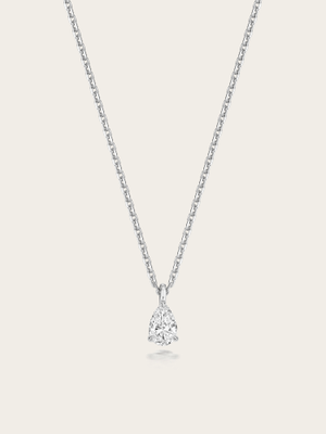 Pear Floating Solitaire Lab Diamond Sterling Silver 3 Claw Necklace