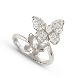 Sweet Madame Silver CZ Double Butterfly Ring