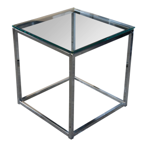 Small Modernist Chrome and Glass Cube Modern Side End Table