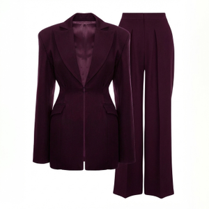Plum-Purple Suit With Balloon Blazer And Wide Leg Trousers (S)