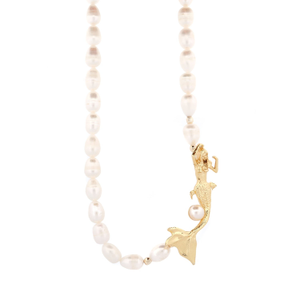 Sea Goddess Pearl Mermaid Necklace - Gold