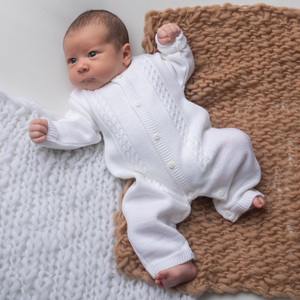 White Cable Knitted Footless Onesie
