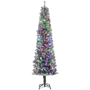 HOMCOM Árbol de Navidad Artificial 225 cm con 220 Luces LED de Dos Colores 519 Ramas y Soporte de Acero Árbol Navideño Verde