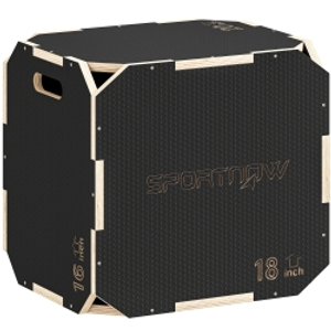 SPORTNOW Cajón Pliométrico de Madera 3 en 1 con 3 Alturas Diferentes Asas sin Esquinas Entrenamiento de Salto 51x48x41 cm