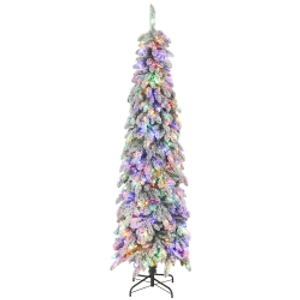 HOMCOM Árbol de Navidad Estrecho 225 cm con Luces LED Bicolores 11 Modos de Iluminación Temporizador 800 Ramas Verde