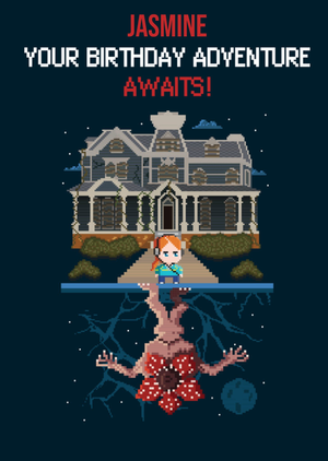 Stranger Things Retro Pixel Adventure Game Birthday Card