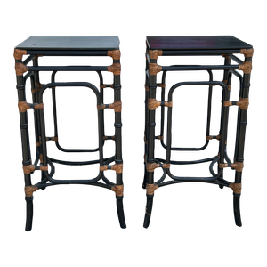 1980s Pair of Faux Bamboo and Rattan Stands by Bernhardt