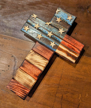 Handmade Cross with American Flag