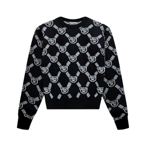 Graffiti Teddy Bear Black And White Reversible Jacquard Knit Sweater (S)