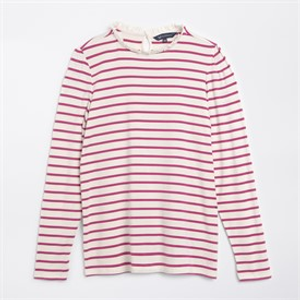 Crew Clothing Womens Frill Detail Top Magenta Haze/White