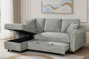 Woven Chenille Grey 1C2 Corner Sofabed with Chaise OSCAR