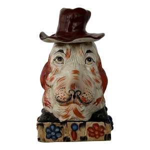 Vintage Staffordshire Spaniel Head Double Face Spaniel Dog Smoking With Hat