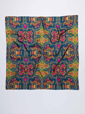 Blue Floral Silk Square Scarf