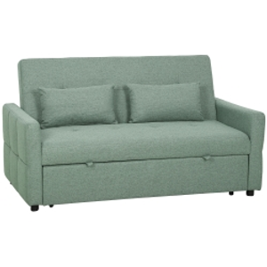 HOMCOM Three-Way 2 Seater Sofa Bed with Three-position back and Two Soft Pillows - Green