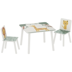 AIYAPLAY Mesa y Sillas Infantiles de 3 Piezas Mesa Infantil con 2 Sillas de Madera de Pino para niños de +3 Años 60x60x44 cm Verde
