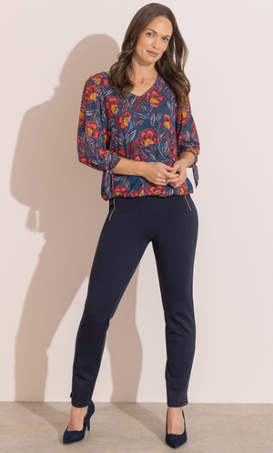 Slim Leg Studded Pull On Ponte Trousers - Navy