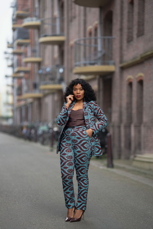 Zora Teal Burgundy Jacket Trouser Set